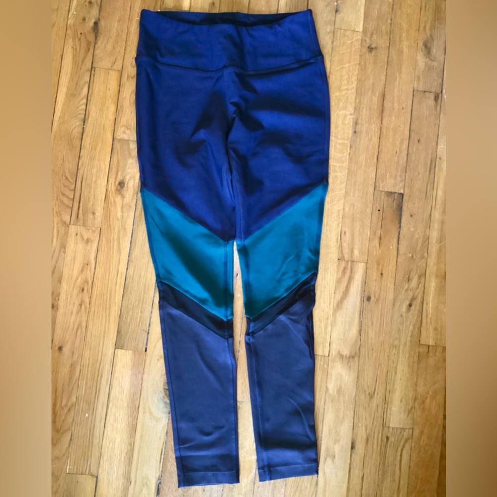 Sz S Mondetta color block yoga pants​​​​​ leggings Navy,green&black w/mesh panel